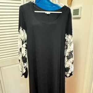 Elegant Black Dress with Floral Sleeves nwt size med